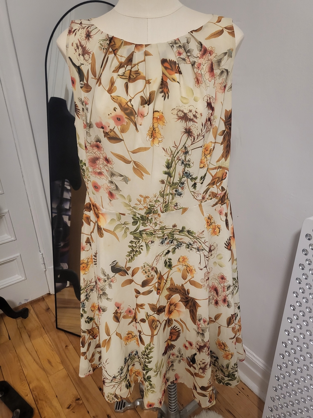 Floral Cream Sleeveless A-Line Dress